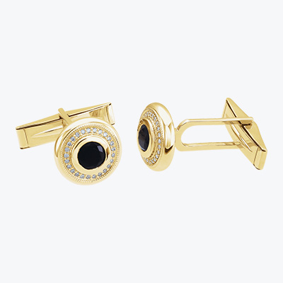 Mens jewellery product category showing gold, onyx, and diamond cufflinks.