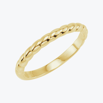Rings product category showing stackable rope style yellow gold ring.