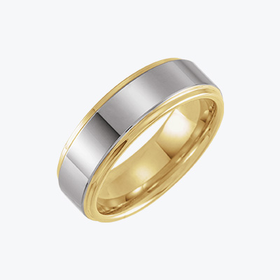 Wedding bands product category showing two-tone yellow and white gold wedding band.
